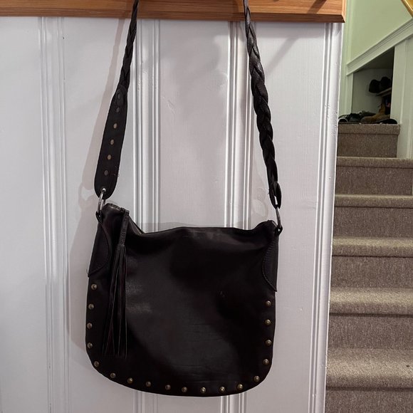 Brown Leather bag with braided strap and fringe zipper pull - Picture 3 of 11